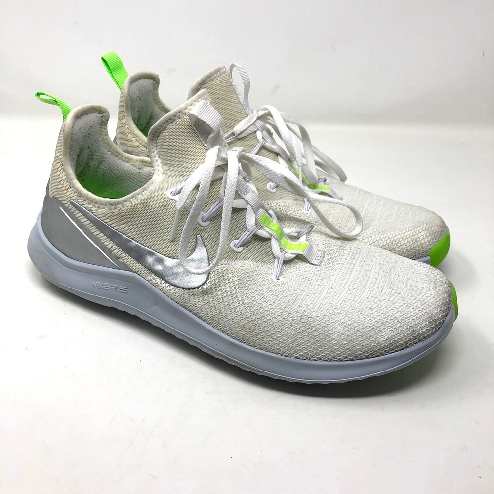 Nike Free TR 8 Training Shoes Womens 12 White Silver Volt Workout Gym Activewear